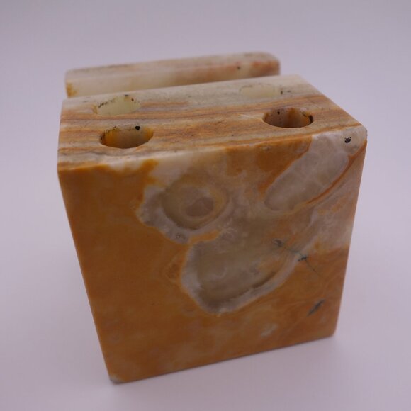 Vintage Onyx Marble Granite Stone Pen Pencil Letter Holder Desk Paperweight - Picture 13 of 13